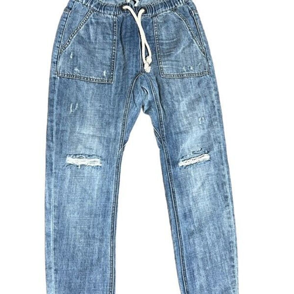 One Teaspoon Denim Joggers Boyfriend Fit Distressed Drawstring Waist X Small
